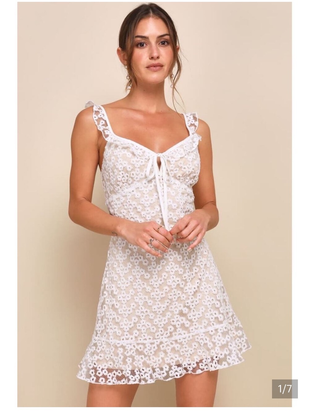 So Cute! Lulu's White Floral Lace Mini Dress Size L Charmaine Embroidered